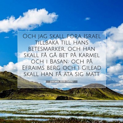 Jeremia 50:19 SV1917 Bild av bibelvers